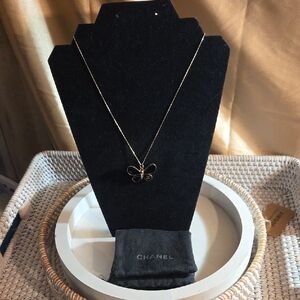 CHANEL Black and Silver Butterfly Necklace With Dust Bag